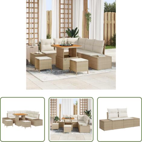 vidaXL Sedute esterne -  Set Divano da Giardino con cuscino 8 pcs Beige Poly Rattan