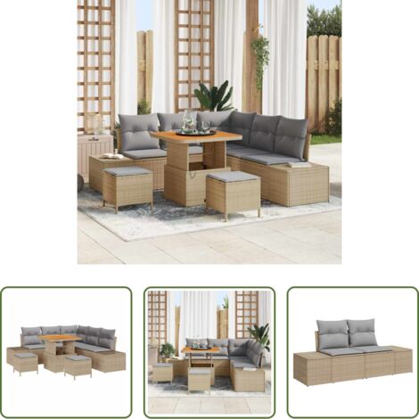 vidaXL Sedute esterne -  Set Divano da Giardino con cuscino 8 pcs Beige Poly Rattan