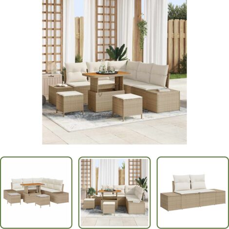 vidaXL Sedute esterne -  Set Divano da Giardino con cuscino 8 pcs Beige Poly Rattan