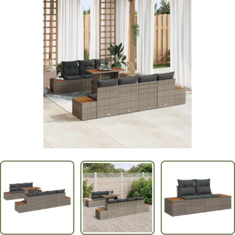 vidaXL Sedute esterne -  Set Divano da Giardino con cuscino 8 pcs Grigio Poly Rattan