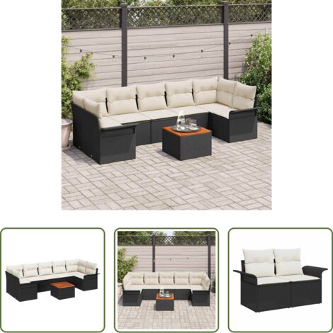 vidaXL Sedute esterne -  Set Divano da Giardino con cuscino 8 pcs Nero polyrattan