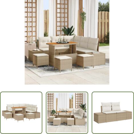 vidaXL Sedute esterne -  Set Divano da Giardino con cuscino 9 pcs Beige Poly Rattan