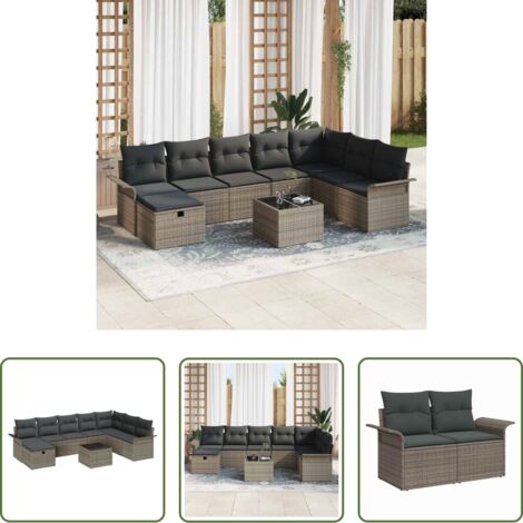 vidaXL Sedute esterne -  Set Divano da Giardino con cuscino 9 pcs Grigio Poly Rattan