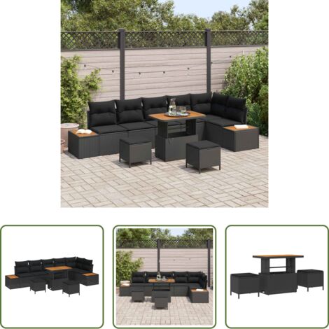 vidaXL Sedute esterne -  Set Divano da Giardino con cuscino 9 pcs Nero Poly Rattan