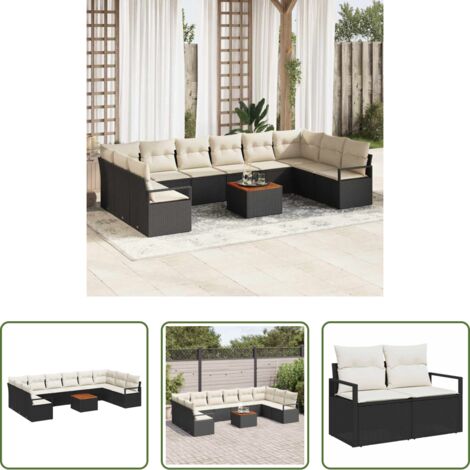 vidaXL Sedute in rattan -  Set Divano da Giardino 11 pcs Nero e Crema polyrattan