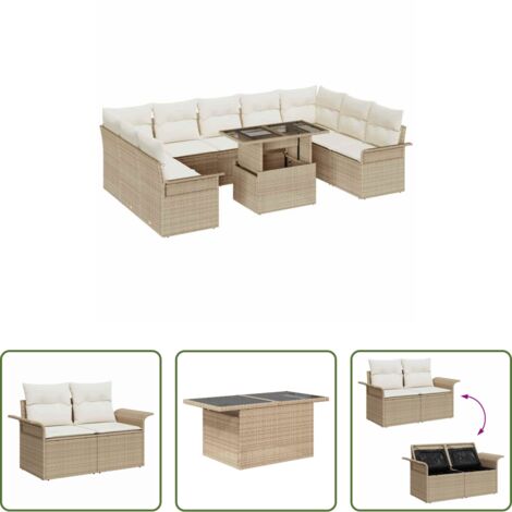 vidaXL Sedute modulabili -  Set Divano da Giardino 10 pcs Beige Rattan in Polipropilene
