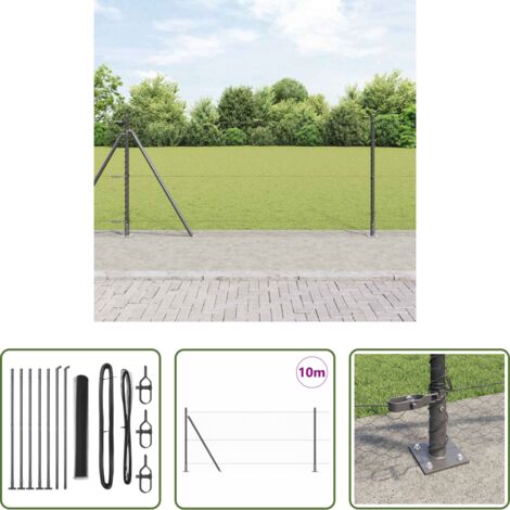 vidaXL Seguridad exterior -  Poste de Valla Gris 10 x 0,8 m (malla de 25 mm) Acero y PVC