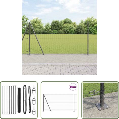 vidaXL Seguridad exterior -  Poste de Valla Gris 10 x 1,2 m (malla de 36 mm) Acero y PVC