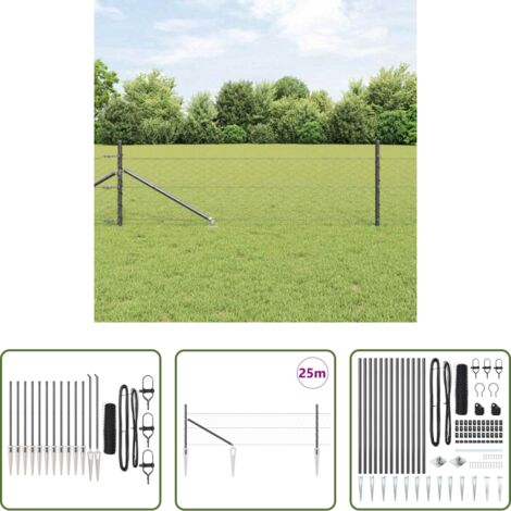 vidaXL Seguridad exterior -  Poste de Valla Gris 25 x 0,4 m (malla de 50 mm) Acero y PVC