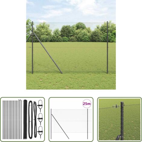 vidaXL Seguridad exterior -  Poste de Valla Gris 25 x 1,6 m (malla de 13 mm) Acero y PVC