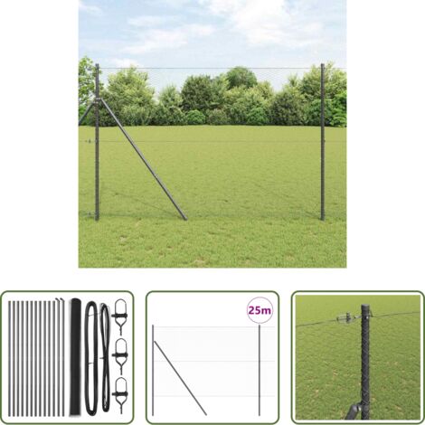 vidaXL Seguridad exterior -  Poste de Valla Gris 25 x 1,6 m (malla de 25 mm) Acero y PVC