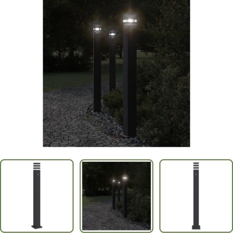 vidaXL Sensor de movimiento -  Lámpara de suelo de exterior con sensor aluminio negro 110 cm