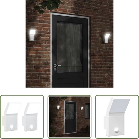 vidaXL Sensor de movimiento -  Lámparas de pared LED exterior con sensor 2 uds aluminio blanco
