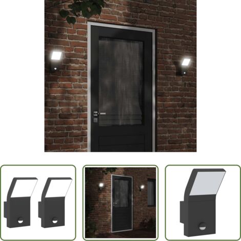vidaXL Sensor de movimiento -  Lámparas de pared LED exterior con sensor 2 uds aluminio negro