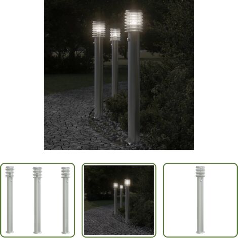 vidaXL Sensor de movimiento - Lámparas de suelo de exterior con sensor 3 uds acero inox 110cm