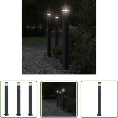 vidaXL Sensor de movimiento - Lámparas suelo exterior con sensor 3 uds aluminio negro 110 cm