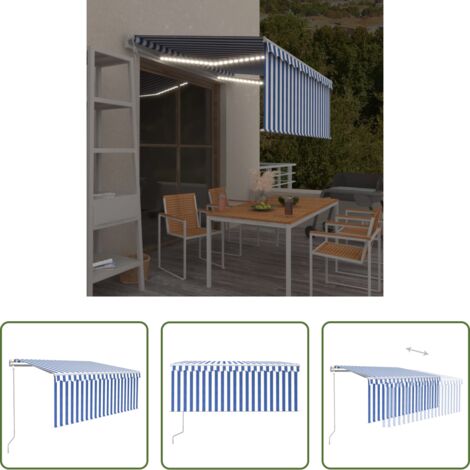 vidaXL Sensor de viento -  Toldo automático persiana LED sensor viento azul blanco 3x2,5 m