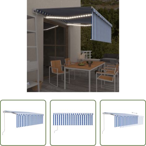 vidaXL Sensor de viento -  Toldo automático persiana LED sensor viento azul blanco 4,5x3 m