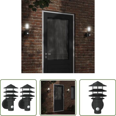 vidaXL Sensore di movimento -  Applique per Esterno con Sensore 2 pz Nere in Acciaio Inox