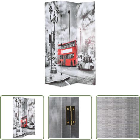 vidaXL Separador de ambientes -  Biombo divisor plegable 120x170 cm bus Londres blanco y negro