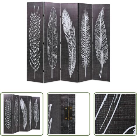 vidaXL Separador de ambientes -  Biombo divisor plegable 200x170 cm plumas blanco y negro