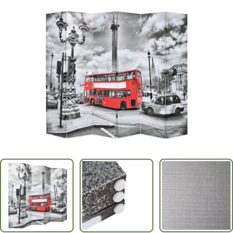 vidaXL Separador de ambientes -  Biombo divisor plegable 228x170 cm bus Londres blanco y negro
