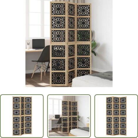 vidaXL Separador de ambientes -  Biombo separador 3 paneles madera maciza Paulownia marrón negro