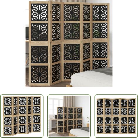 vidaXL Separador de ambientes -  Biombo separador 5 paneles madera maciza Paulownia marrón negro