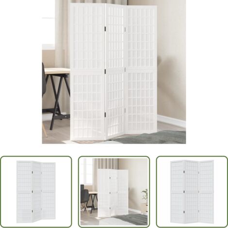 vidaXL Separador de ambientes -  Biombo separador de 3 paneles madera maciza Paulownia blanco