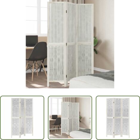 vidaXL Separador de ambientes -  Biombo separador de 3 paneles madera maciza Paulownia blanco
