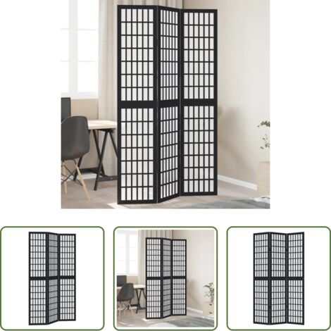 vidaXL Separador de ambientes -  Biombo separador de 3 paneles madera maciza Paulownia negro