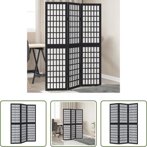 vidaXL Separador de ambientes -  Biombo separador de 3 paneles madera maciza Paulownia negro