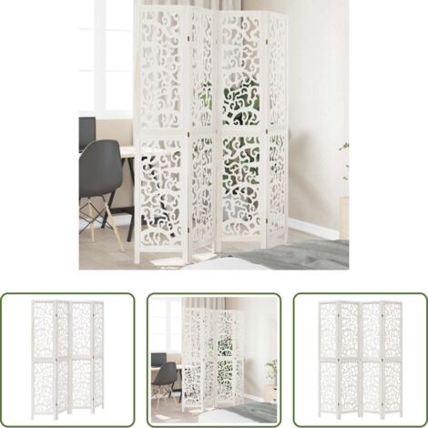 vidaXL Separador de ambientes -  Biombo separador de 4 paneles madera maciza Paulownia blanco