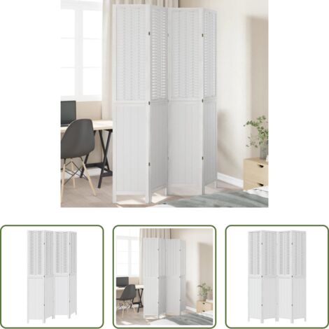 vidaXL Separador de ambientes -  Biombo separador de 4 paneles madera maciza Paulownia blanco