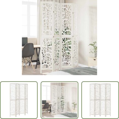 vidaXL Separador de ambientes -  Biombo separador de 4 paneles madera maciza Paulownia blanco