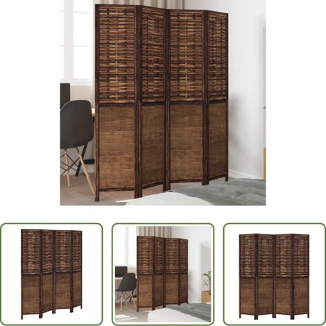vidaXL Separador de ambientes -  Biombo separador de 4 paneles madera paulownia marrón oscuro