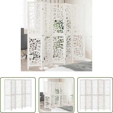 vidaXL Separador de ambientes -  Biombo separador de 5 paneles madera maciza Paulownia blanco
