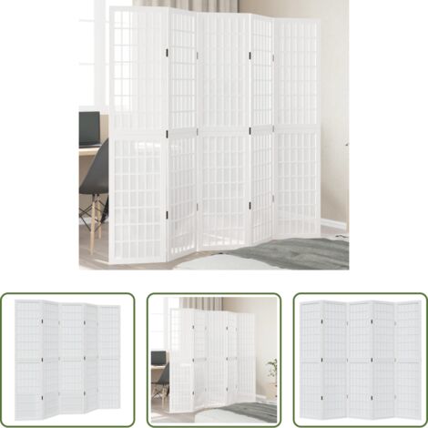 vidaXL Separador de ambientes -  Biombo separador de 5 paneles madera maciza Paulownia blanco