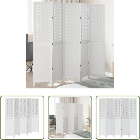 vidaXL Separador de ambientes -  Biombo separador de 5 paneles madera maciza Paulownia blanco