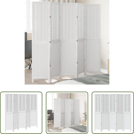 vidaXL Separador de ambientes -  Biombo separador de 5 paneles madera maciza Paulownia blanco