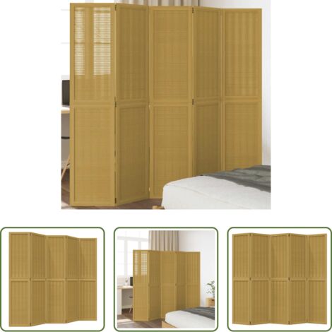 vidaXL Separador de ambientes -  Biombo separador de 5 paneles madera maciza paulownia marrón
