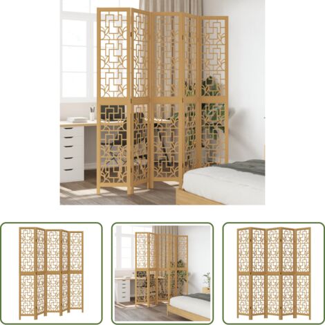 vidaXL Separador de ambientes -  Biombo separador de 5 paneles madera maciza paulownia marrón