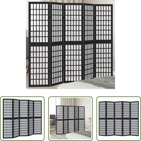 vidaXL Separador de ambientes -  Biombo separador de 5 paneles madera maciza Paulownia negro