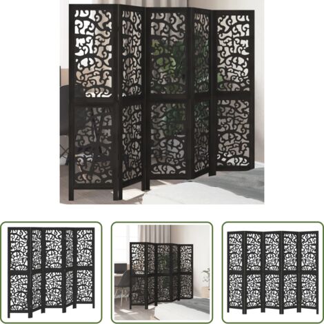 vidaXL Separador de ambientes -  Biombo separador de 5 paneles madera maciza Paulownia negro