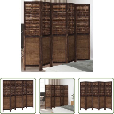vidaXL Separador de ambientes -  Biombo separador de 5 paneles madera paulownia marrón oscuro