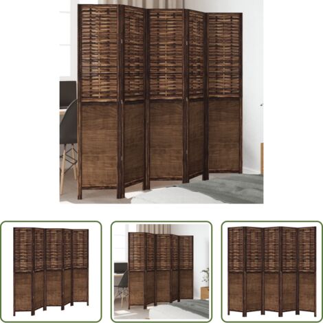 vidaXL Separador de ambientes -  Biombo separador de 5 paneles madera paulownia marrón oscuro