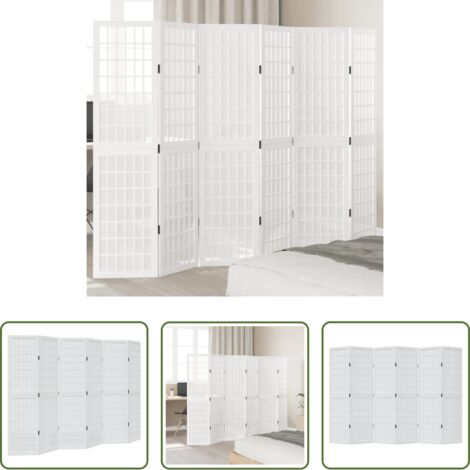vidaXL Separador de ambientes -  Biombo separador de 6 paneles madera maciza Paulownia blanco