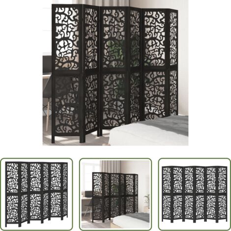 vidaXL Separador de ambientes -  Biombo separador de 6 paneles madera maciza Paulownia negro