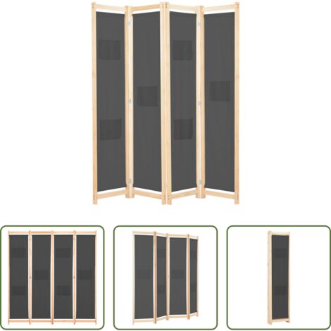 vidaXL Separador de habitación -  Biombo divisor de 4 paneles de tela gris 160x170x4 cm