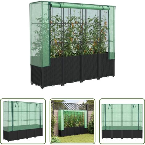vidaXL Serra -  Letto rialzato con copertura per serra effetto rattan 160x40x153 cm
